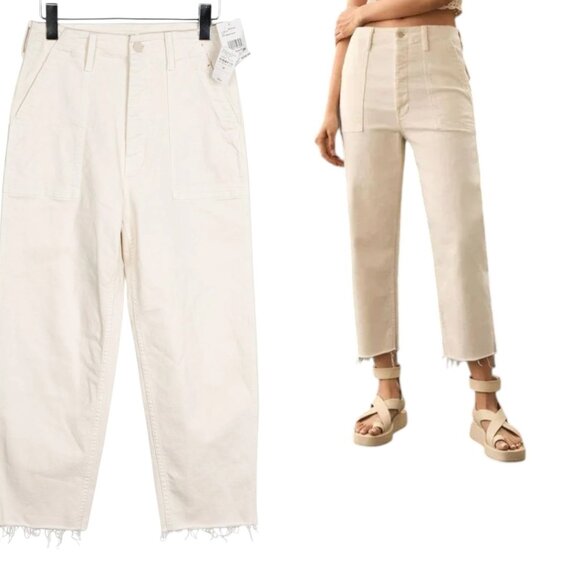 MOTHER The Patch Pocket Private Ankle Fray Jeans CREAM PUFF SZ. 25" NWT - Picture 2 of 6